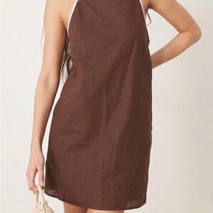 Abercrombie Brown linen Halter Mini Dress Women's Summer Dress